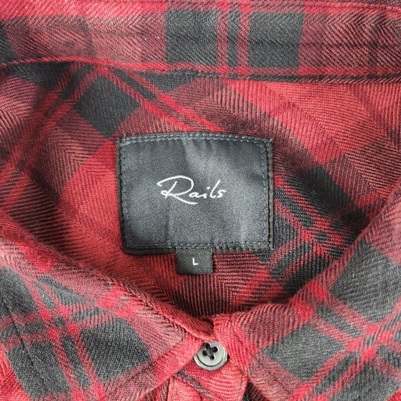 Rails Hunter Plaid Shirt Women's Large Crimson Pitch 100% Rayon Button Down - Picture 3 of 14